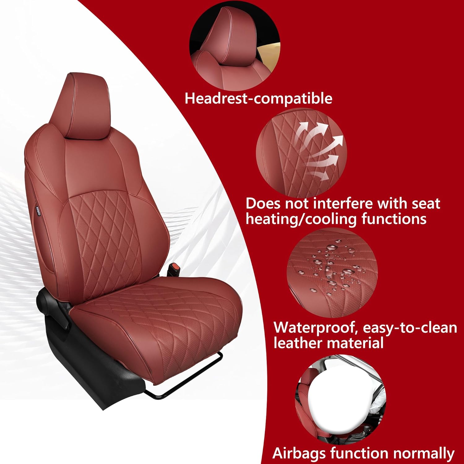 Waterproof Leather Seat Covers for Toyota Corolla Sedan (2020-2026 SE/Apex/Nightshade; 2023-2025 XSE; 2025 FX) - Full Set Burgundy-Leather