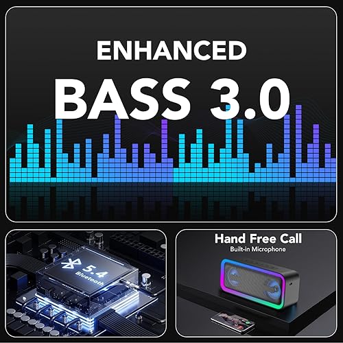 Miniatura 3 de IKT Altavoz Bluetooth portátil con luces x relleno de calcetines, sonido estéreo fuerte de 30 W, Bluetooth5.4, graves mejorados, tiempo de