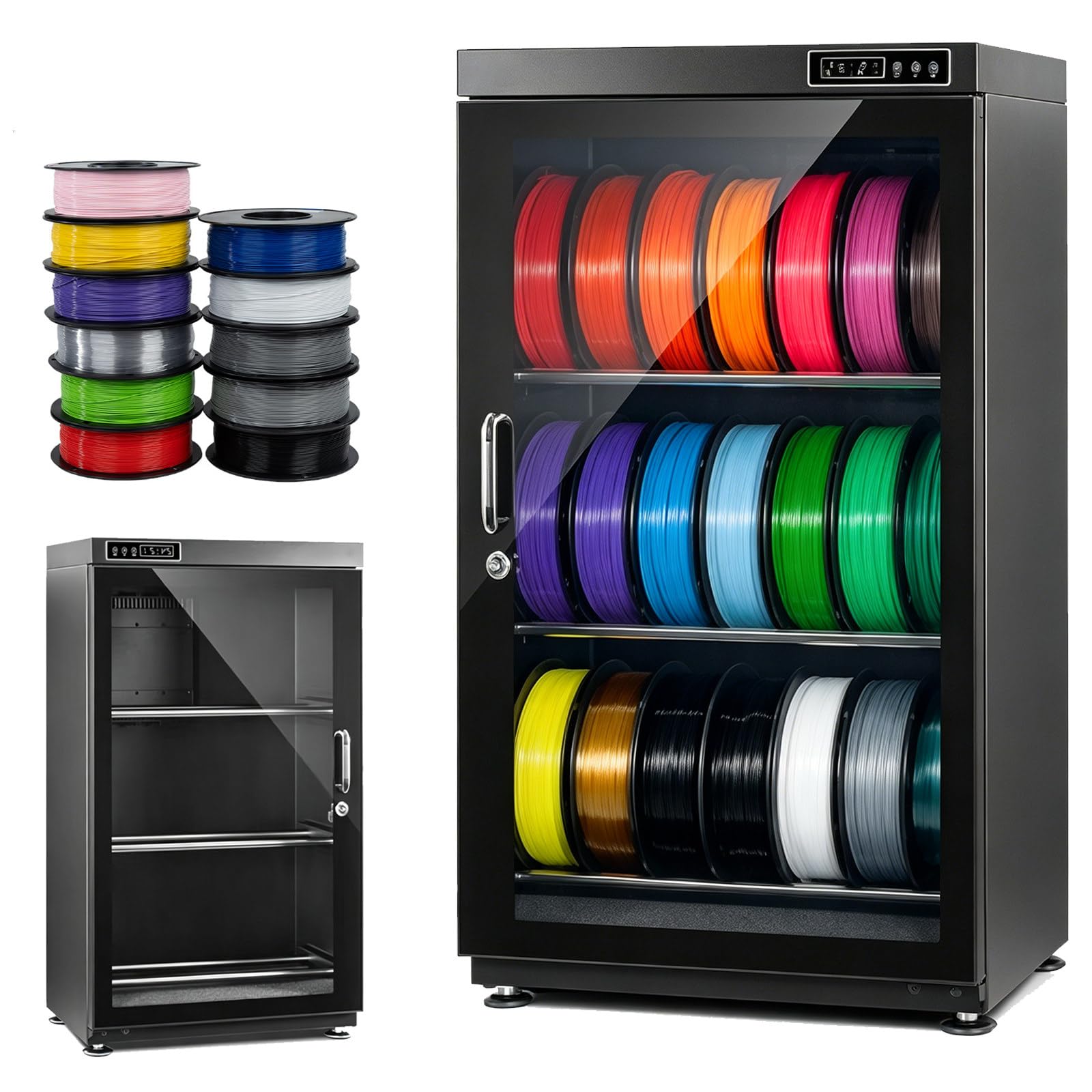 ZyKnaurral Filament Dryer Cabinet 2/3 Tier, 3D Printing Filaments Storage Box,RH15% - RH60% Intelligent Humidity Control, Fast Drying & Moisture-Free Storage, for PLA, PETG, TPU, ABS 115L