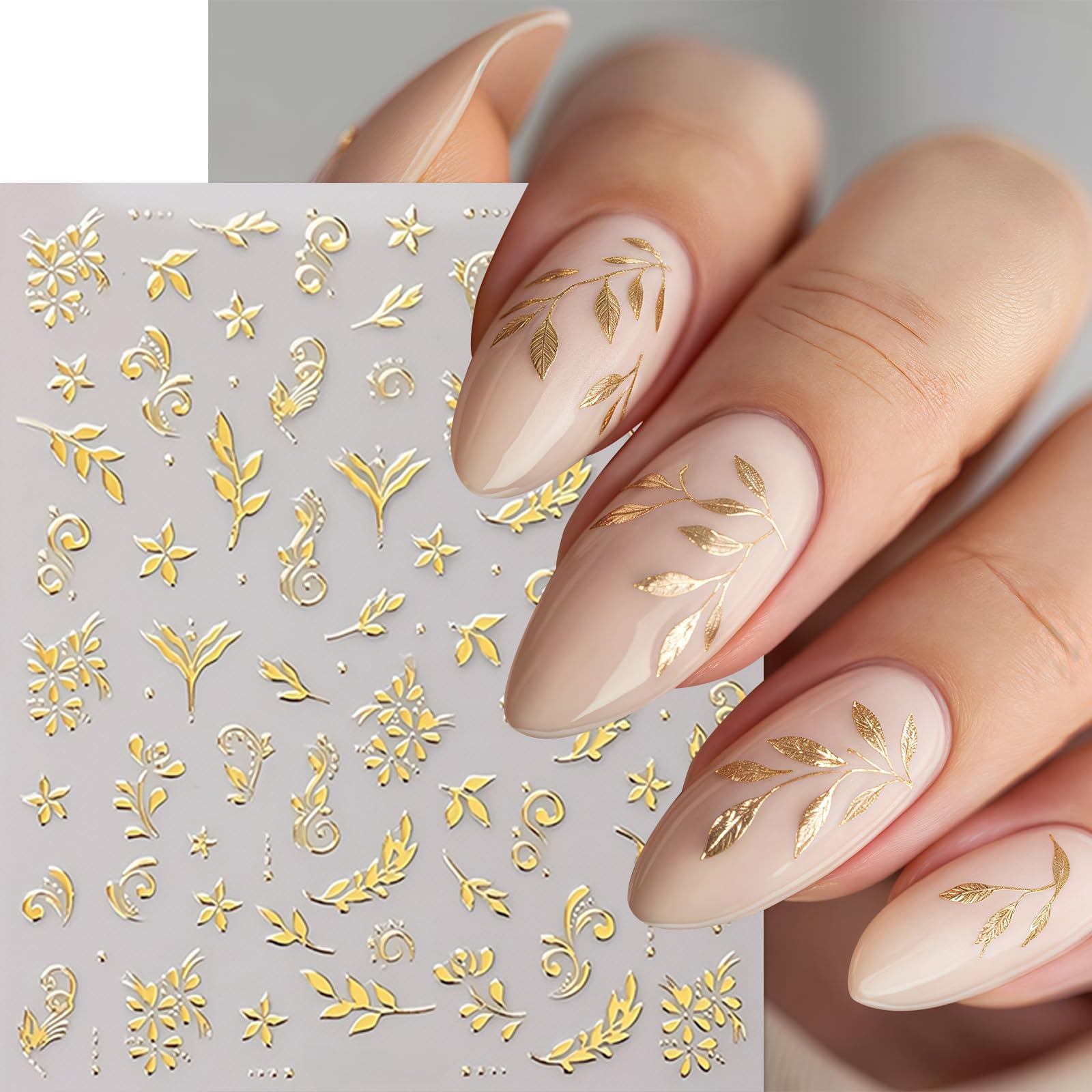 Amazon.com: 6Pcs Gold Nail Art Stickers 3D Metallic Flower Leaf