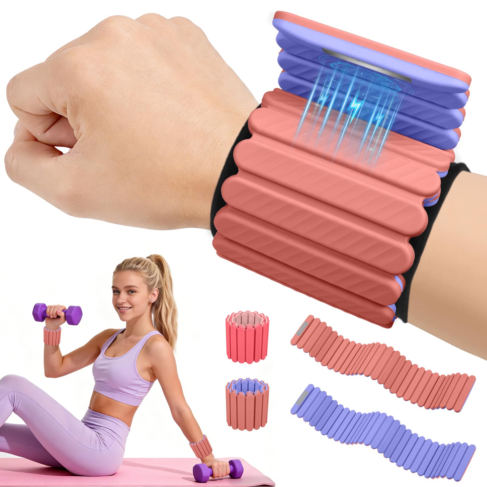 Abahub Wrist and Ankle Weights, Adjustable Wrist Weights Set of 2 (1 kg each), Magnetic Closure, Pink and Purple