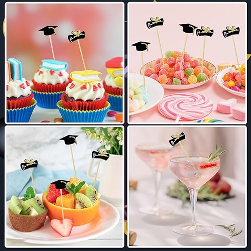 Miniatura 4 de 200 palillos de cóctel de graduación, 4.7 pulgadas, palillos de dientes de cóctel, palillos de dientes largos decorativos de bambú para suministros