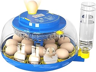 18 Egg Automatic Incubator for Hatching Chickens Ducks with Temp Humidity Display Automatic Egg Turner LED Candling Compact for Home Farm Use °F/°C Switch 2 Types Trays AB Water Ports