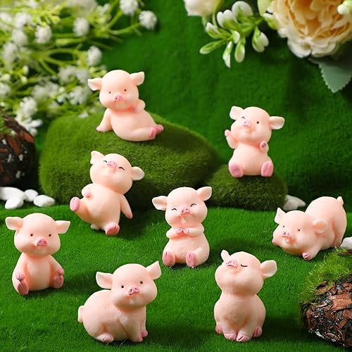 Miniatura 3 de Sintuff 24 piezas de mini figuras de cerdo para cupcakes, pequeños cerdos de resina, estatuas de juguete de cerdo, manualidades para niños, pastel