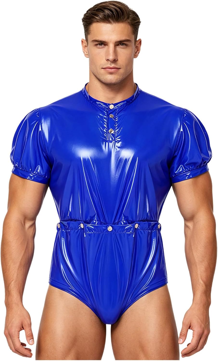 iiniim Men Incontinence Bodysuit Special Needs Clothing Short Sleeve over Diapers Reusable Plastic Rompers