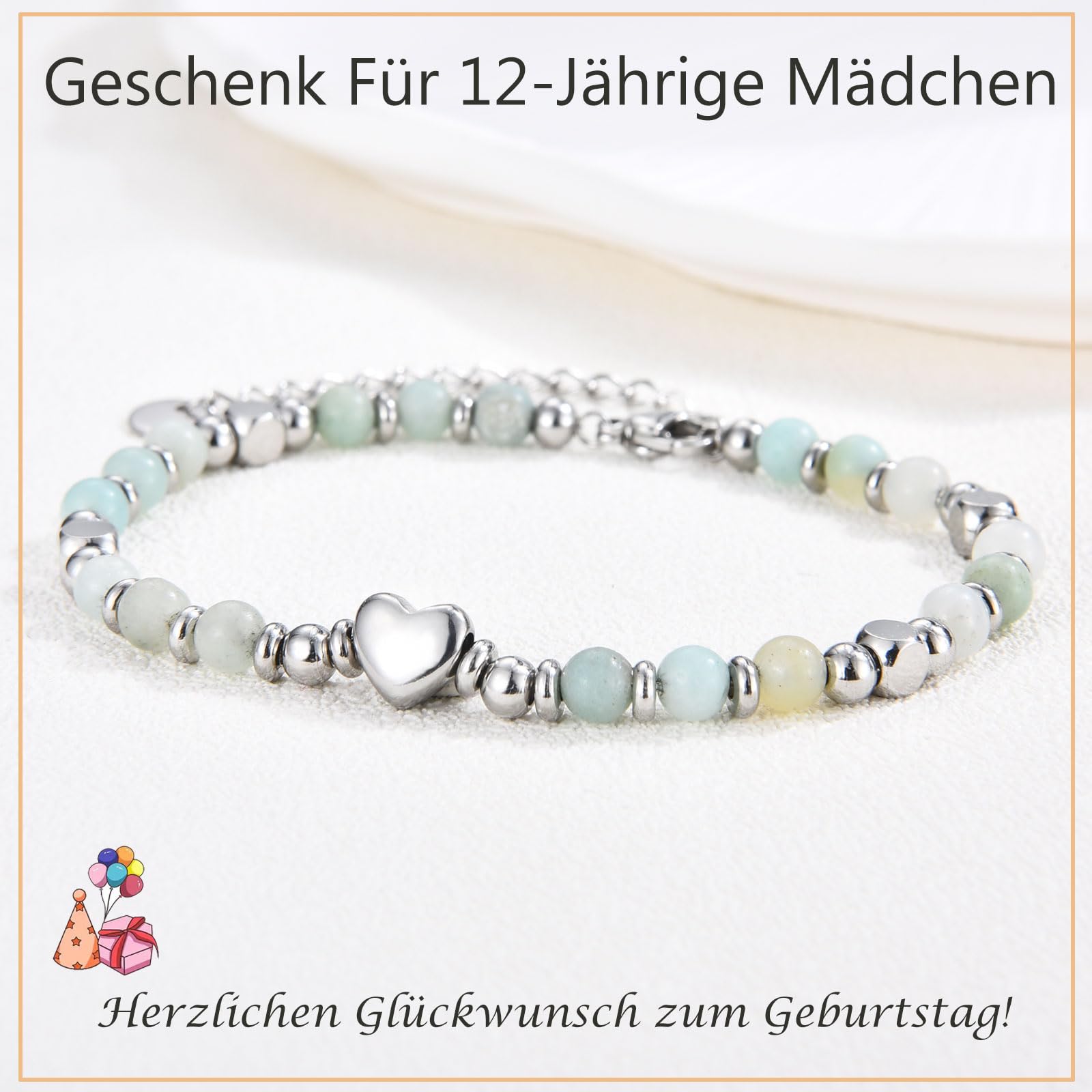 10-18 Geburtstagsgeschenk für Mädchen, Amazonit Perlen Armband Geschenk zum Geburtstag für Tochter Schwester Freundin Nichte
