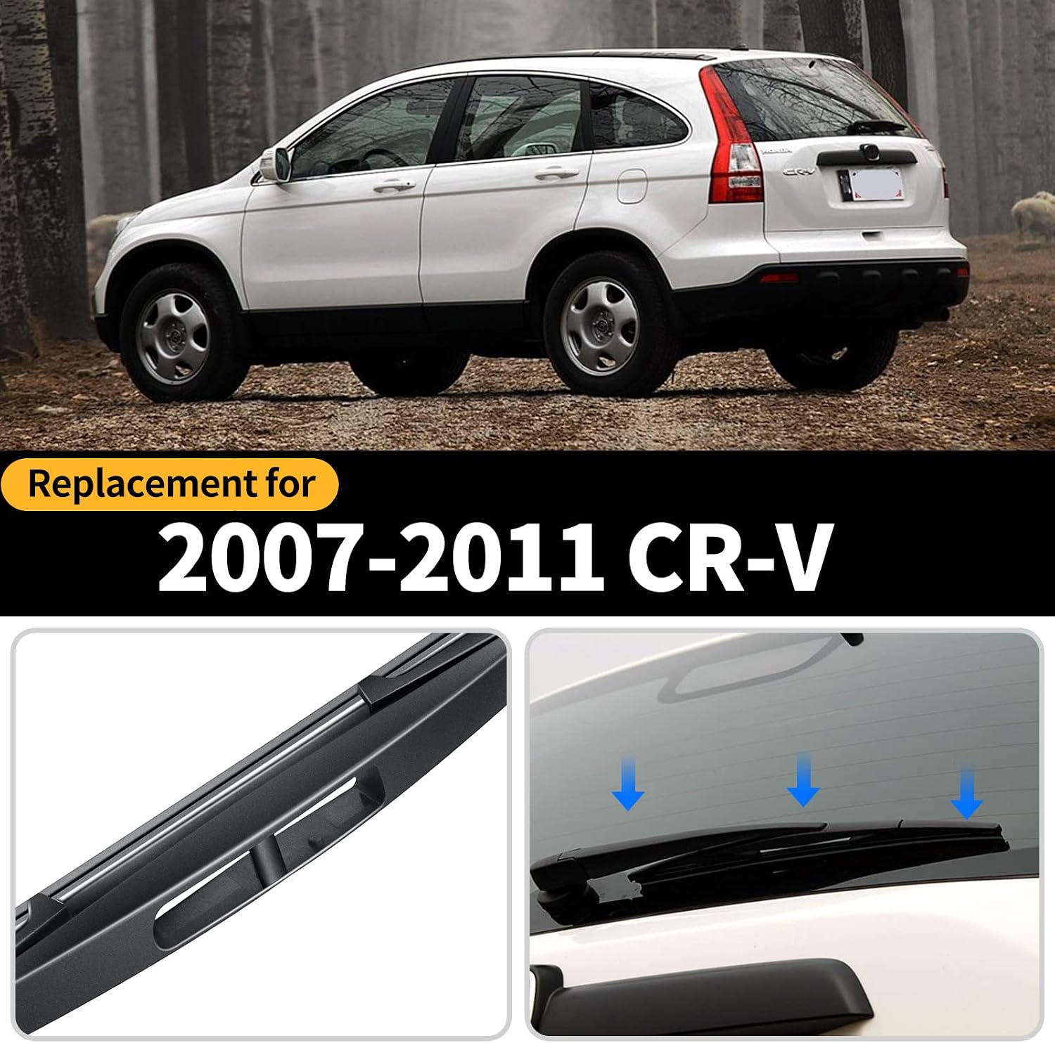 Rear Wiper Blade Assembly, Back Windshield Wiper Blades Arm Accessories Replacement for Honda CRV 2007-2011, Rear Wiper Blade and Arm Set for 2007 2008 2009 2010 2011.