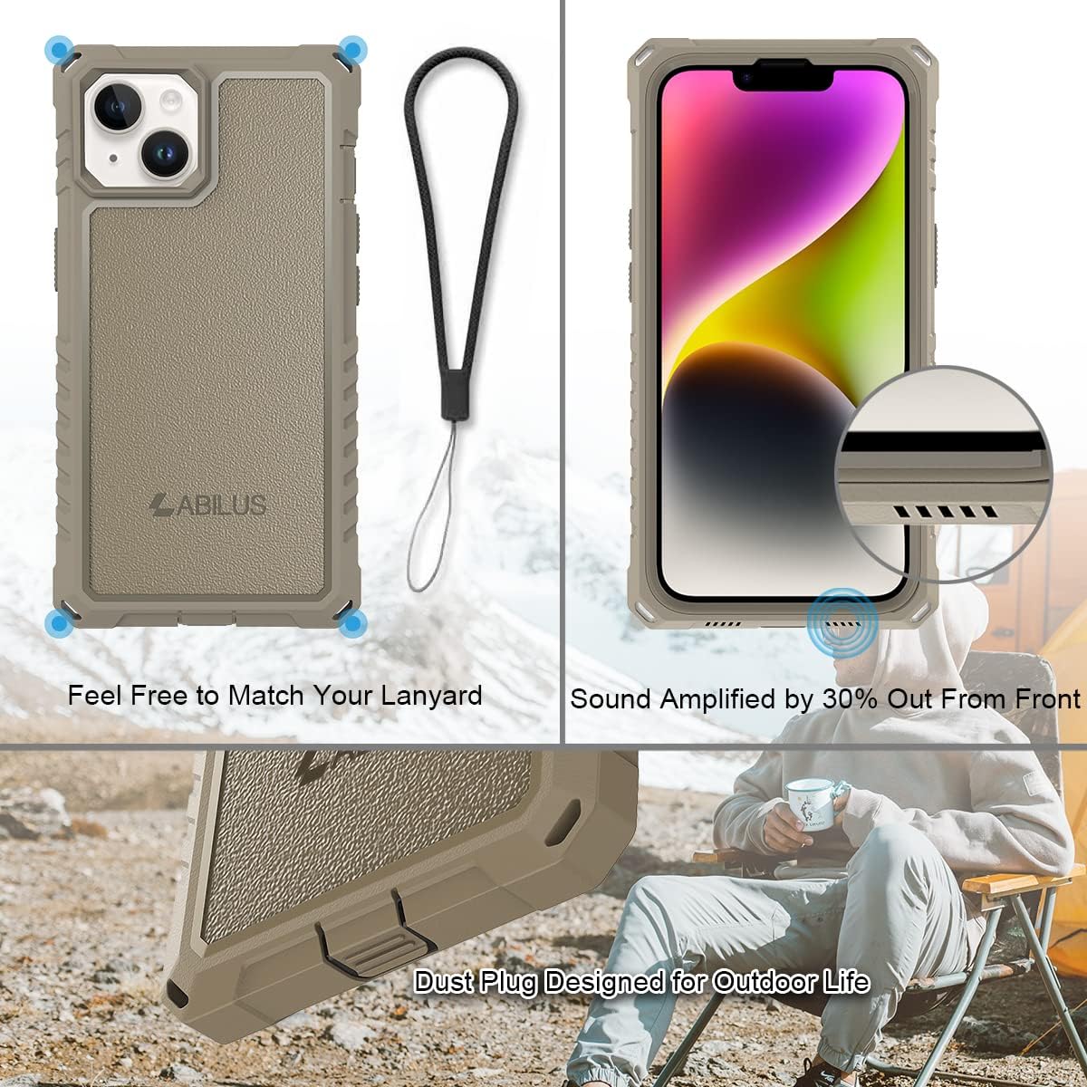 for iPhone 13/14 Case [6.1 inches], 12ft Military Grade Drop Proof, Rugged 360° Full Body Coverage with Built-in Screen Protector, Compatible with MagSafe - Desert