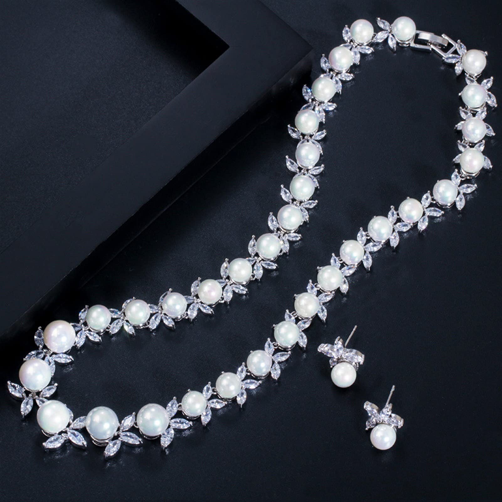 Joyería de circonia cúbica Brillante pavimentada, Perla Grande Redonda, Collar para Fiesta y Boda, Pendientes, Juegos de Joyas para Mujer