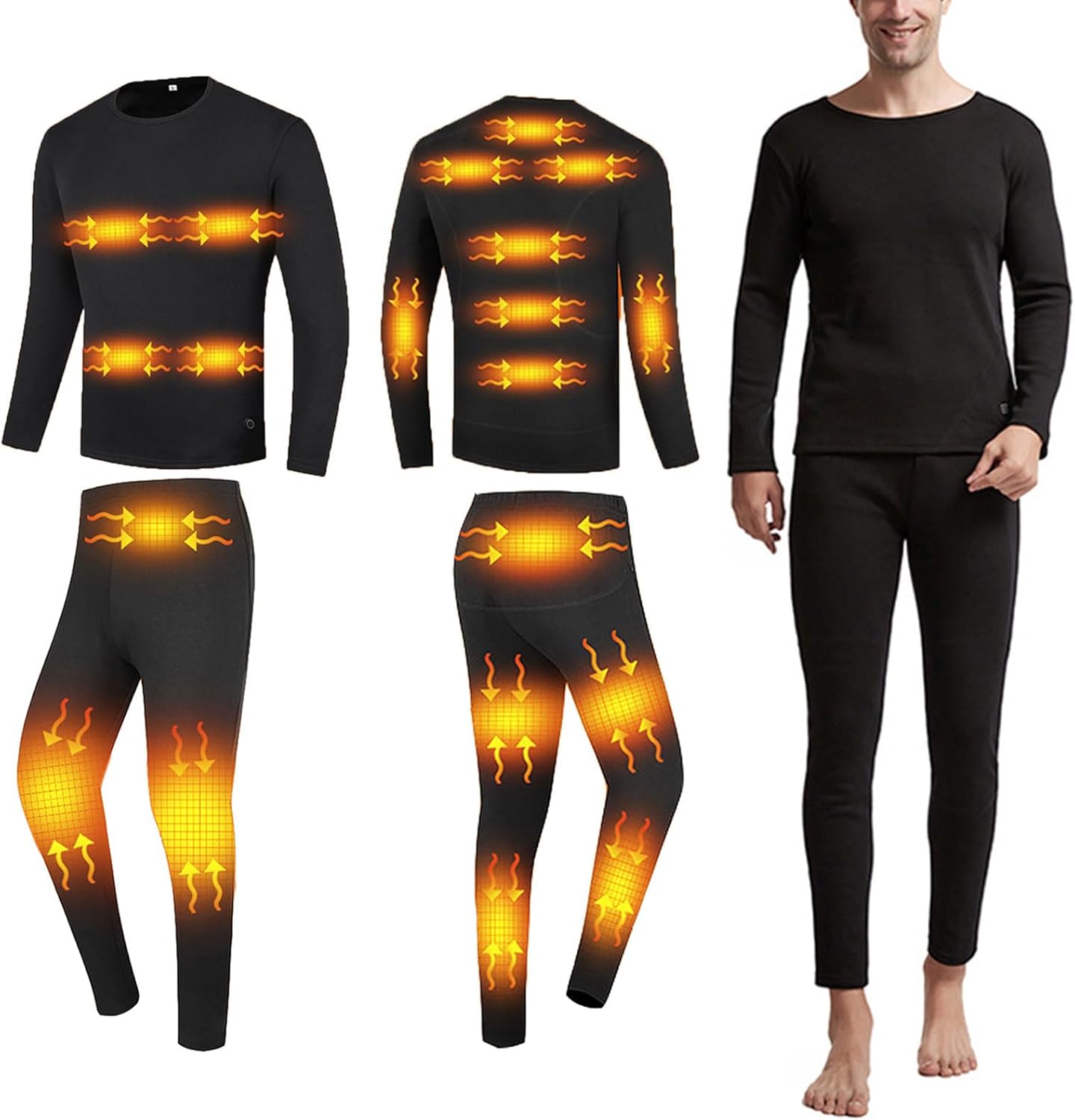 Winter Electric Thermal Underwear Set for Mens Women with 20 Heating Zones USB Heated Top and Pants for Hunting Fishing