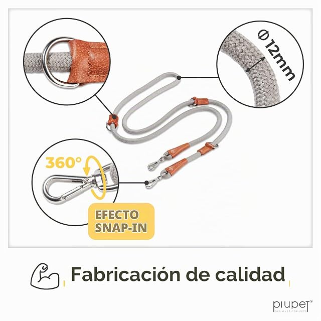 Foto 3 de 6 de PiuPet Correa Perro 2m - Correa Adiestramiento Ajustable de Algodón, Gris
