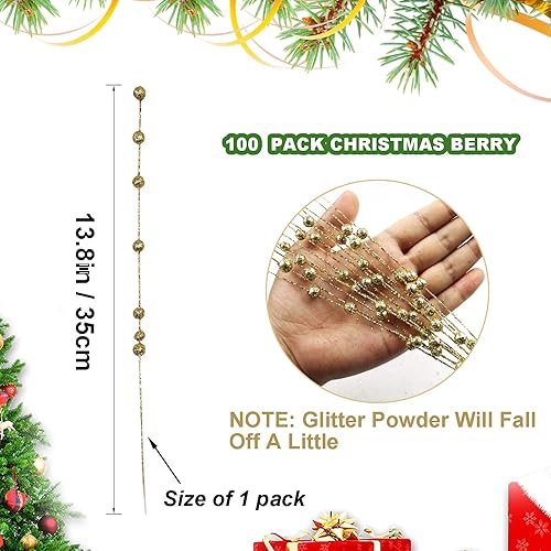 Miniatura 2 de 100 adornos artificiales de tallo de bayas con purpurina de 13.8 pulgadas, púas decorativas de Navidad, ramas para decoración de árbol de Navidad,