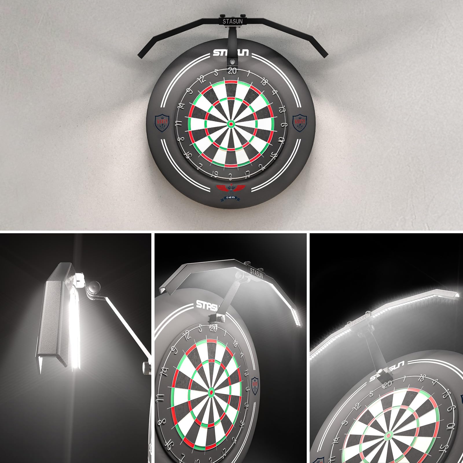 STASUN LED Datrboard Light, Plegable Sistema de iluminación para Toda la Tabla, Accesorio Profesional para Dardos con ángulo Ajustable y Brillo, sin deslumbramiento Lateral