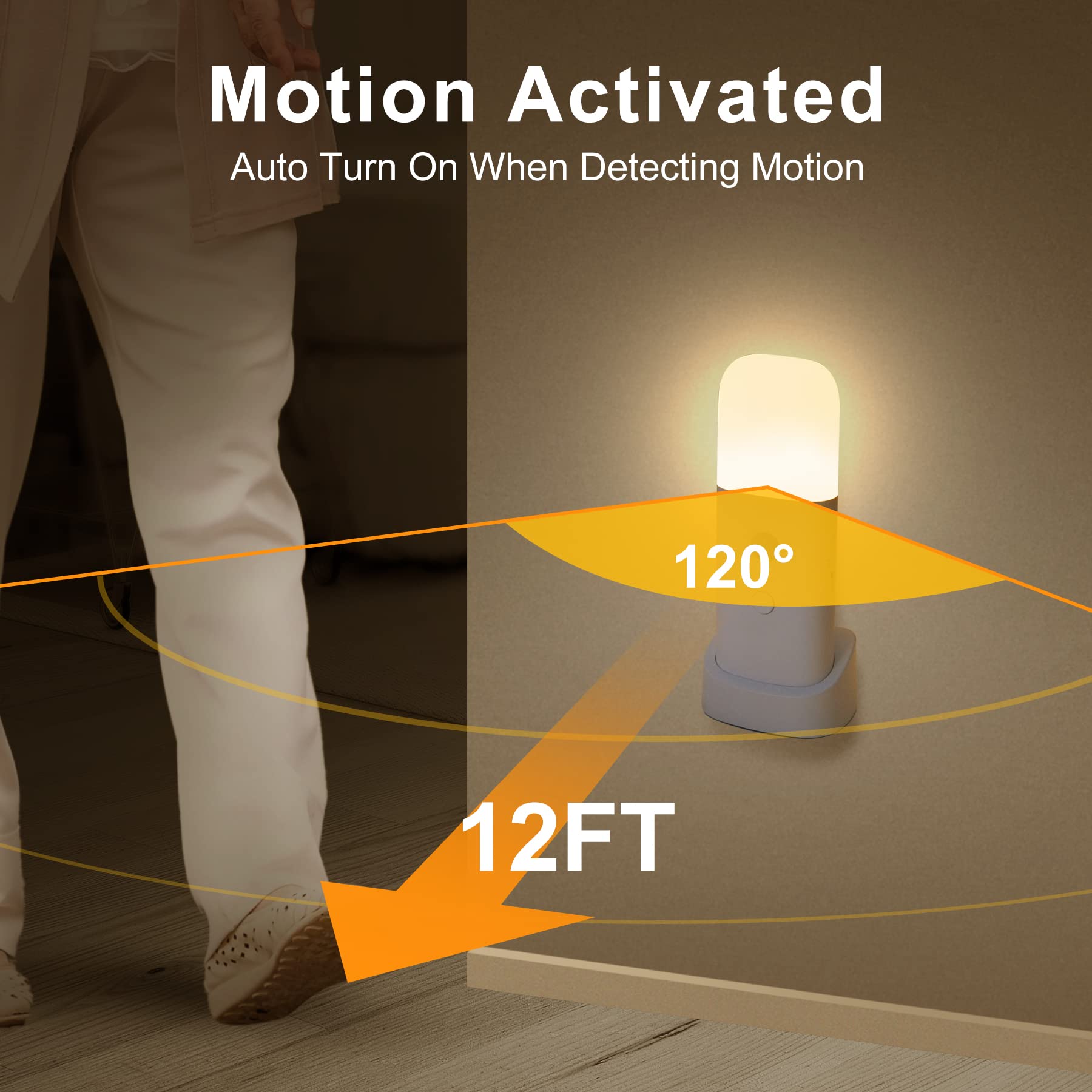 CREWEEL Luce notturna ricaricabile con sensore di movimento, luci notturne a batteria, luce dimmerabile con sensore di movimento per interni, luci notturne senza fili per adulti, bagno, camera da