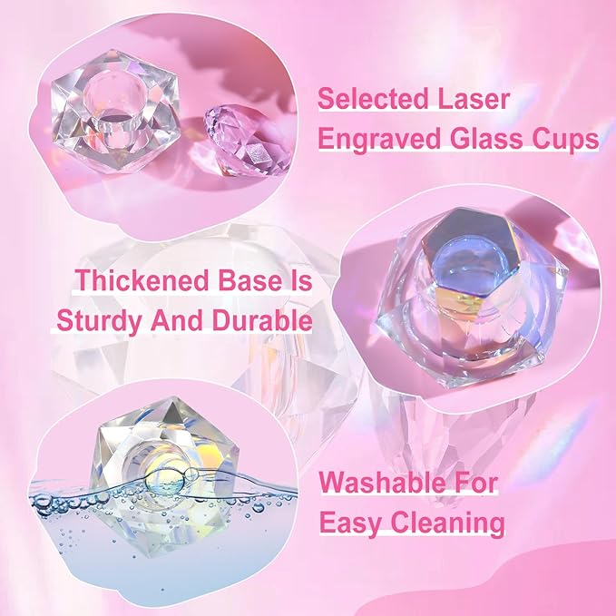 Nail Dappen Dish con Tapa Diseño Diamante Cristal para Líquido Acrílico miniatura 4