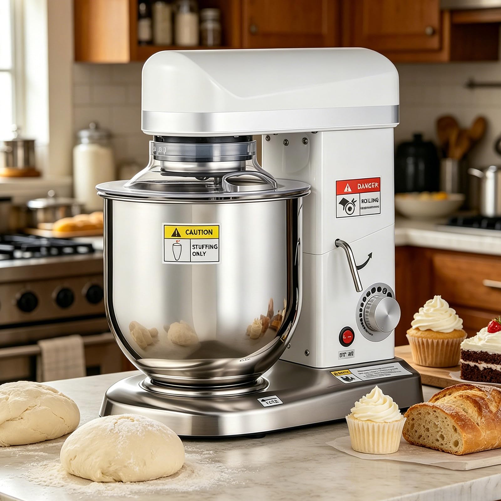 BANGBANGJI Robot De Cocina de Pie Comercial de Alimentos, 500W Batidora de Pie, 3 Velocidades Ajustables, con Bol de Acero Inoxidable, Gancho Amasador, Batidor & Varilla para Panadería Pizzería 7L