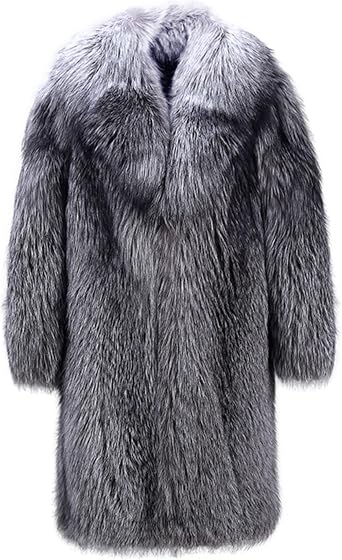 Mens Open Front Faux Fox Fur Coat Long Lapel Casual Faux Fur Overcoat Winter Classic Cozy Warm Outerwear