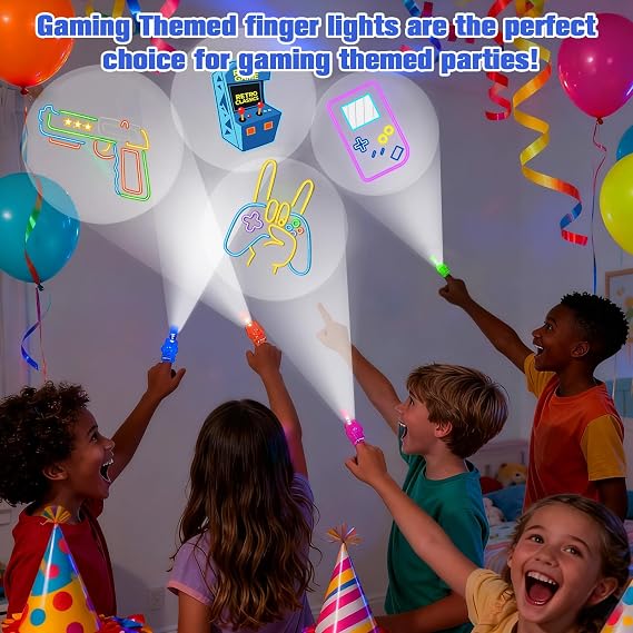 24 Pcs Gaming Party Bag Fillers, LED Light Up Finger Lights Toys, Video Game Party Favors, Glow in The Dark Rave Accessories for Boys Girls, Goodie Bag Fillers for Kids Birthday Gift