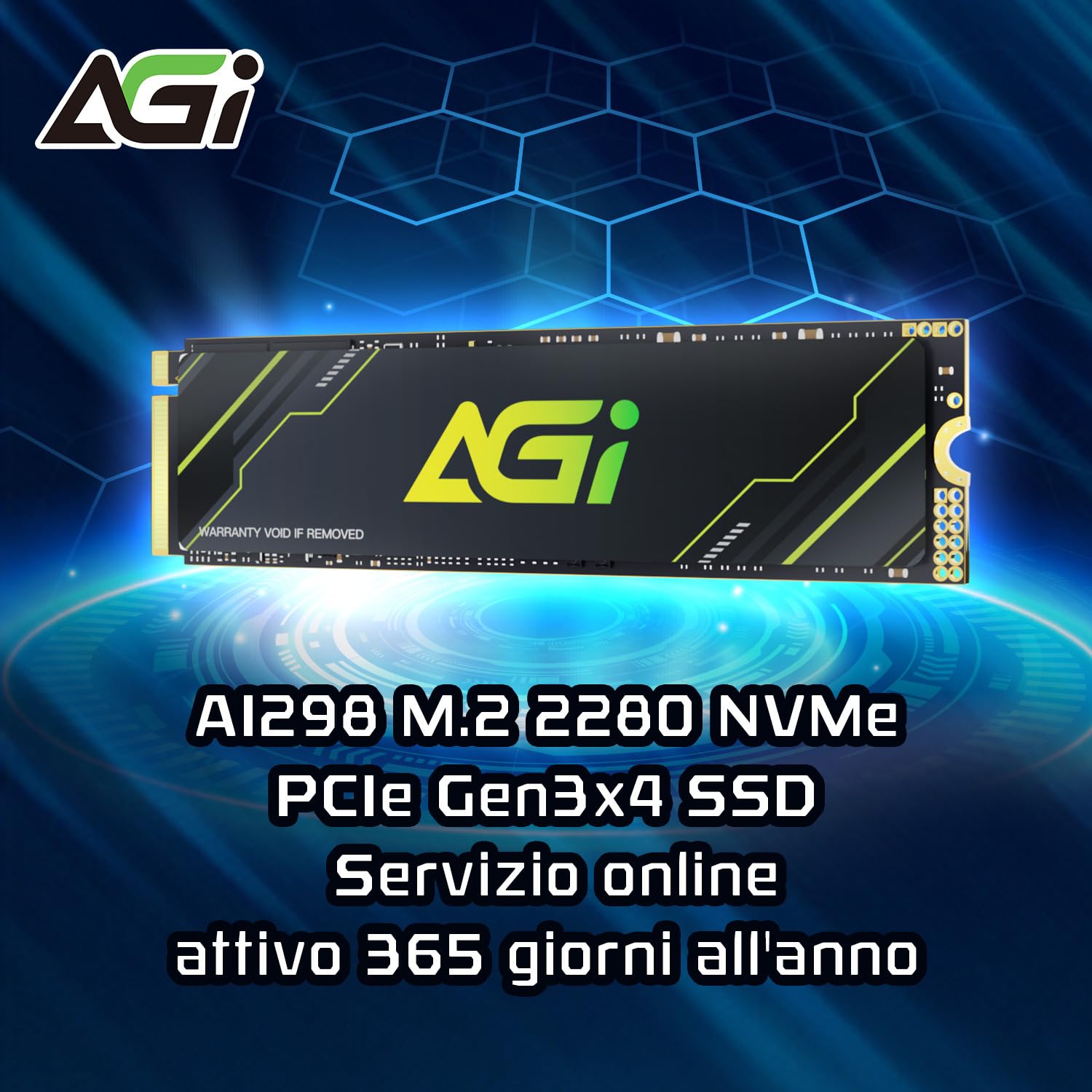 AGI AI298 512GB SSD Interno M.2 NVMe PCIe Gen3x4 2280 per PC Laptop | Velocità di lettura 2200MB/s, Supporto 3D NAND e SLC Cache. Compatibile con laptop e desktop computer