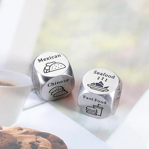 Miniatura 3 de 2 dados de comida para decisiones de alimentos, dados para parejas, rellenos para él, su novio, novia, 6, 11 aniversario, regalo de acero para