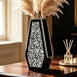 Vases de fleurs en diamant broyé, vase miroir en verre décoratif 36H cm, Vase de table en verre argenté, vase de cristal argenté pour décoration maison, ne peut pas retenir l'eau
