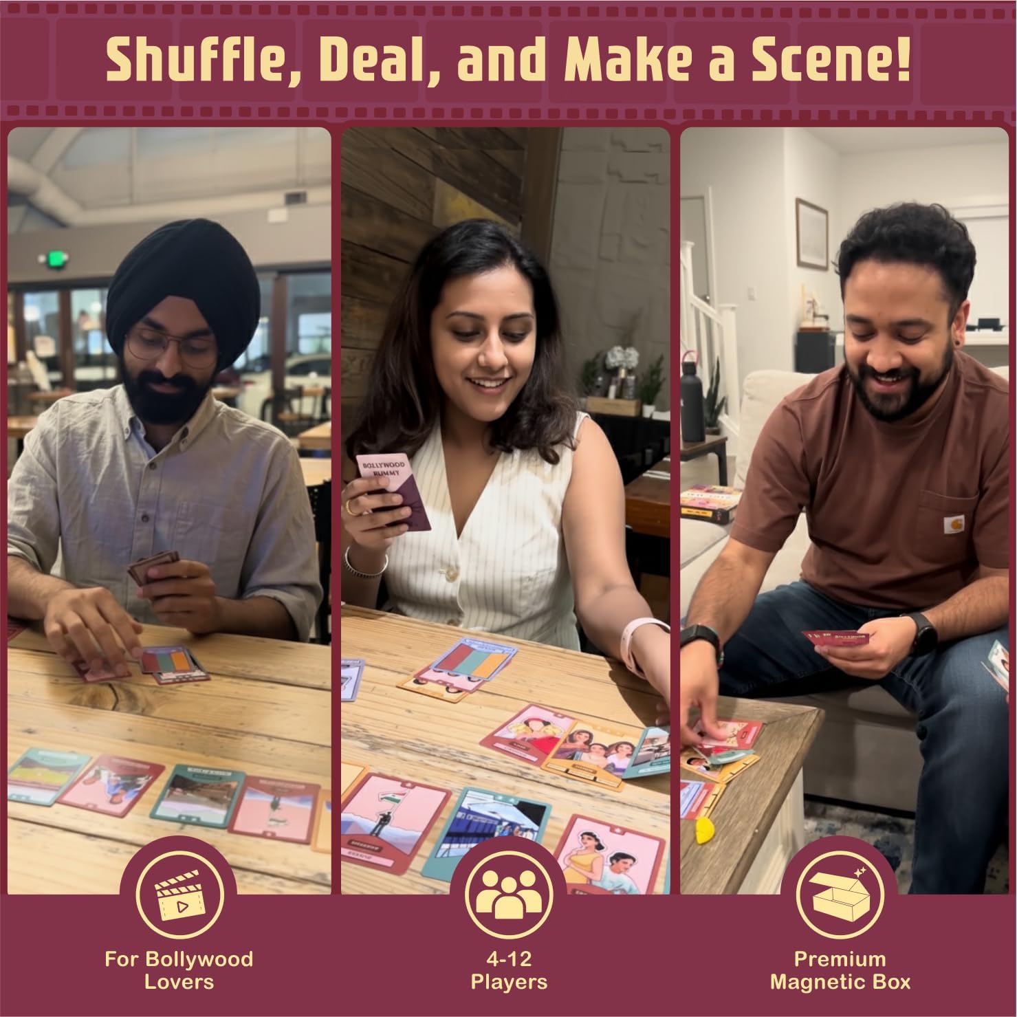 Bollywood Rummy Card Game | Great Gift for Bollywood Fans | Create Movie Sets with Celebs, Plots & Locations | 2–8 Players | Fun for Game Nights, Parties & Family Time