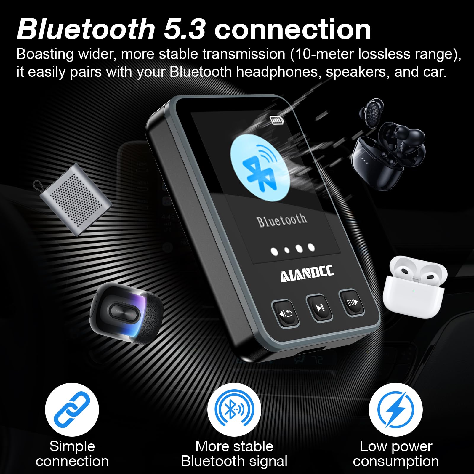 MP3 Player Bluetooth 5.3 mit Sport Clip und Sportarmband, mp3-player mit 1,77 Zoll TFT Farbbildschirm, Mp3 Player mit Kopfhörer, Unterstützt bis 128GB SD Karte, Schwarz