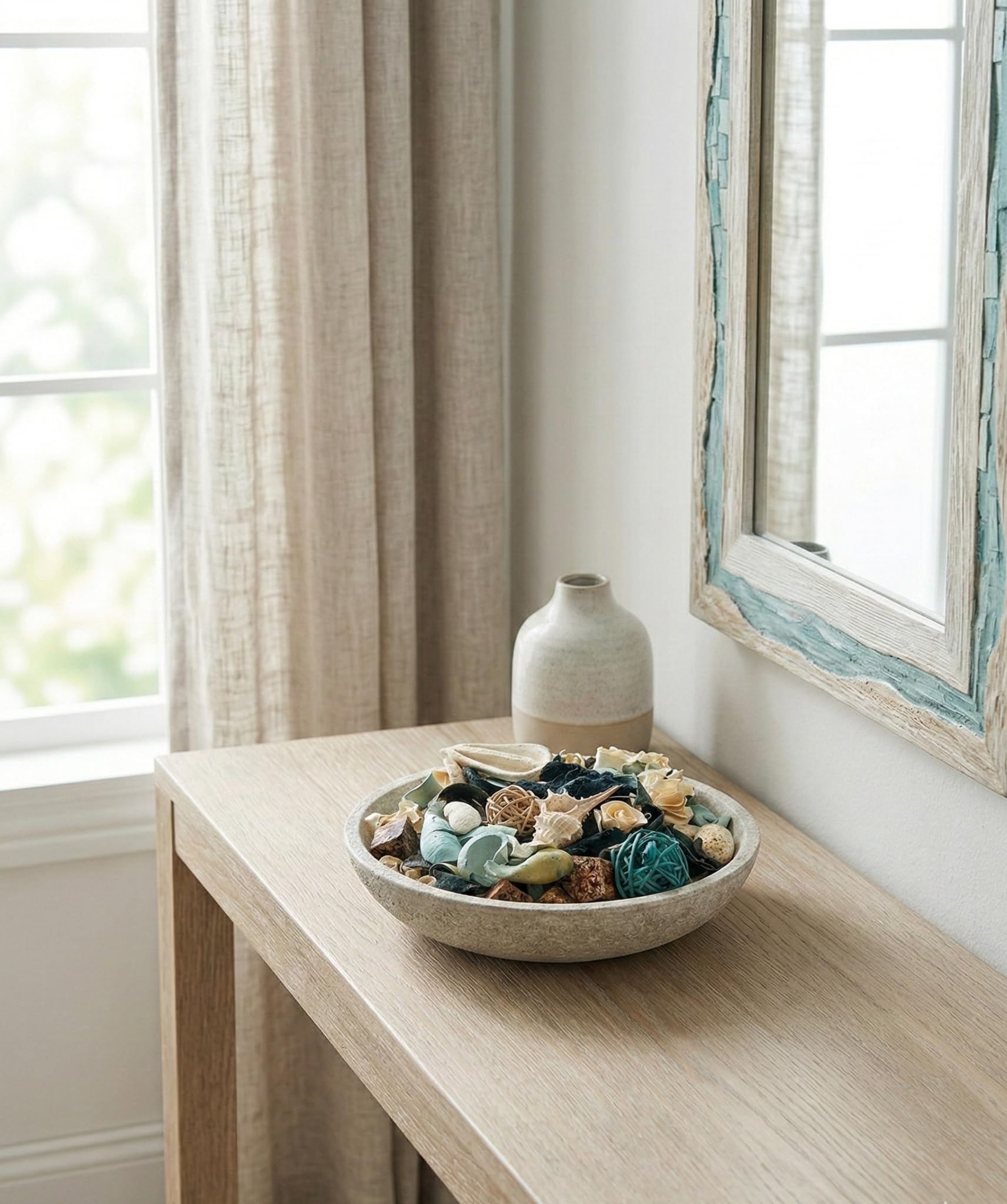 Potpourri Bag Ocean Breeze Duft, groß, dekorativer Schüsselfüller, blau, getrocknet, botanische Mischung mit Küstenmuschel, natürlicher Pod, Deko-Kugel, Raumduft, Vase und Tafelaufsatz