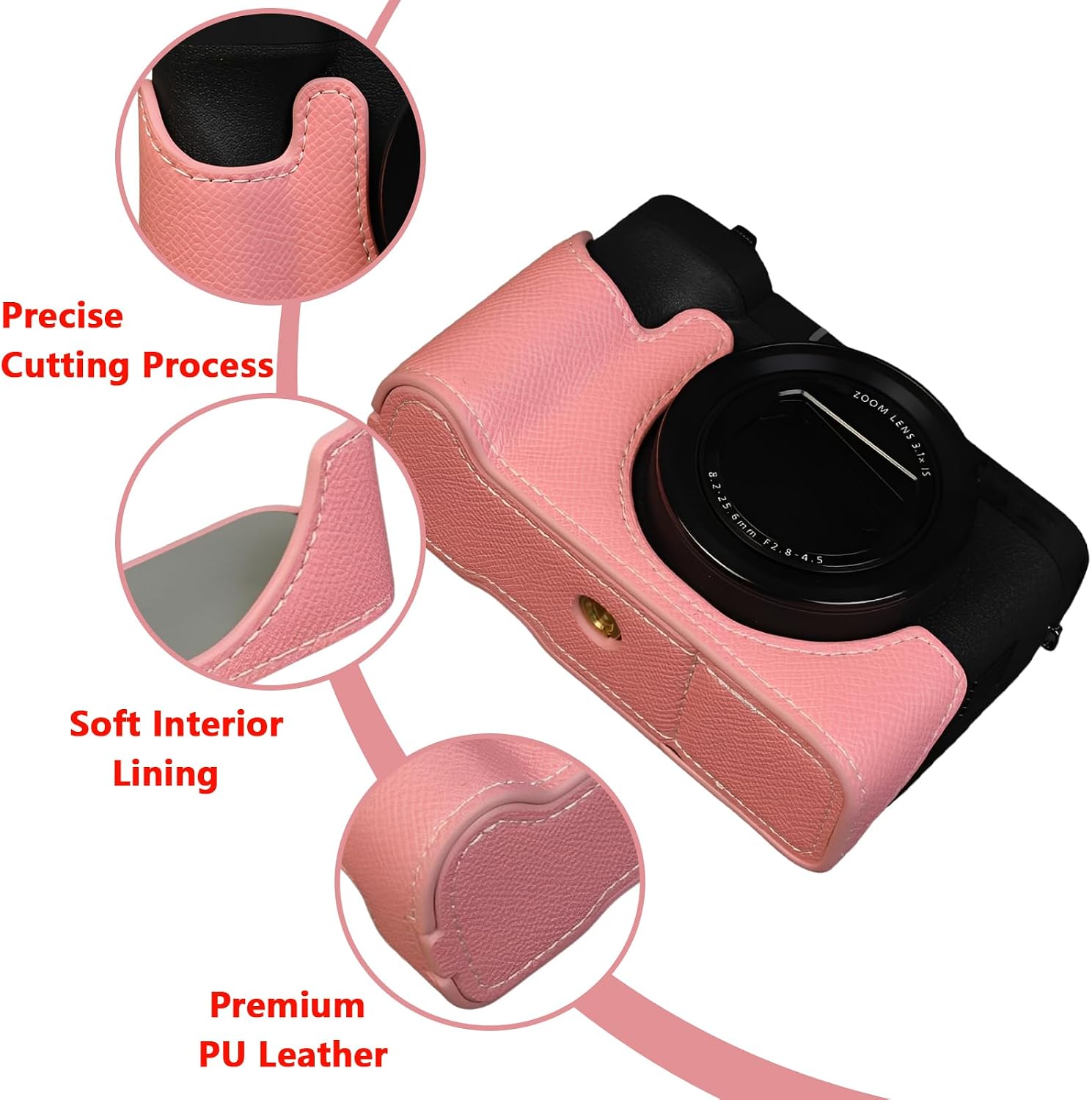 Protective Camera Case for compatible with Canon PowerShot V1 – Lightweight PU Leather Half Case with Tripod Mount, Soft Suede Interior (Pink) image 3