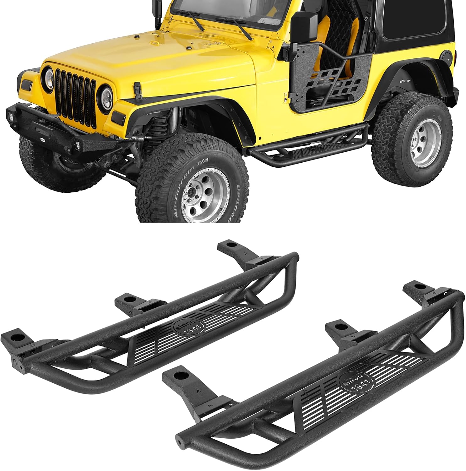 Hooke Road TJ Side Step Bars Rocker Guards for 1997-2006 Jeep Wrangler TJ (Exclude Unlimited), Tubular Running Board Rock Sliders