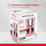 Holstein Housewares 5 Cup Drip Coffee Maker – Compact and User-Friendly with Auto Pause & Serve, Reusable Filter, Measuring Spoon & Glass Carafe, Office & Dorm Use, Pink