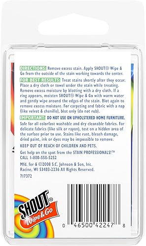 Miniatura 2 de Shout Wipes, Wipe and Go - Quitamanchas instantáneo, removedor de manchas y manchas de lavandería para llevar, 4 toallitas (paquete de 1)