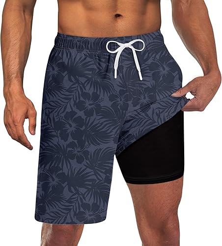 Goodstoworld Mens Swim Trunks with Compression Liner 9'' Inseam Quick Dry Swimsuit Shorts M-3XL