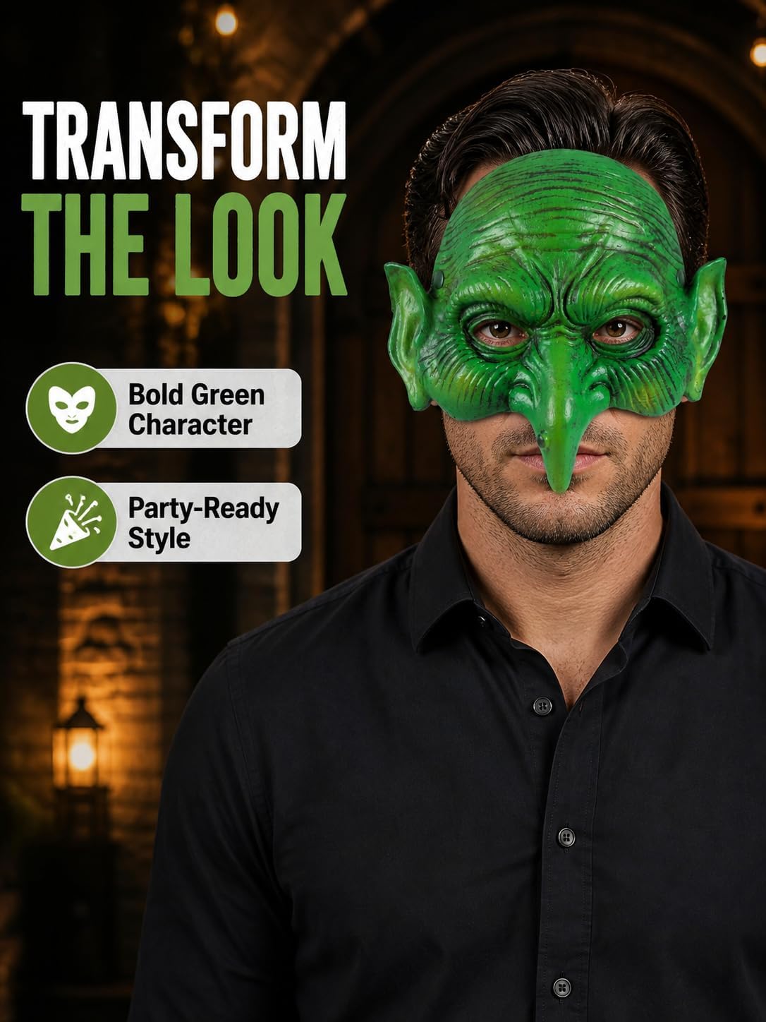 MCJC Goblin Mask, Halloween Green Witch Masquerade Mask, Scary Costume Accessory image 2