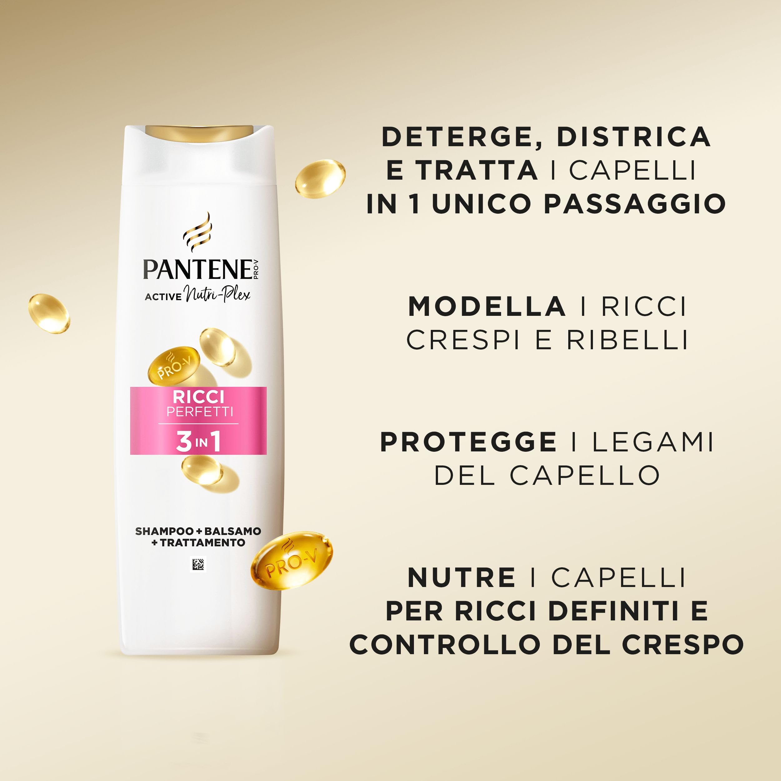 Pantene PRO-V Ricci Perfetti, Shampoo, Balsamo e Trattamento 3 in 6x300ml Ricci Crespi e Ribelli, Arricchisce i Capelli con Nutrienti, Senza Olio Minerale, Active Nutri-Plex