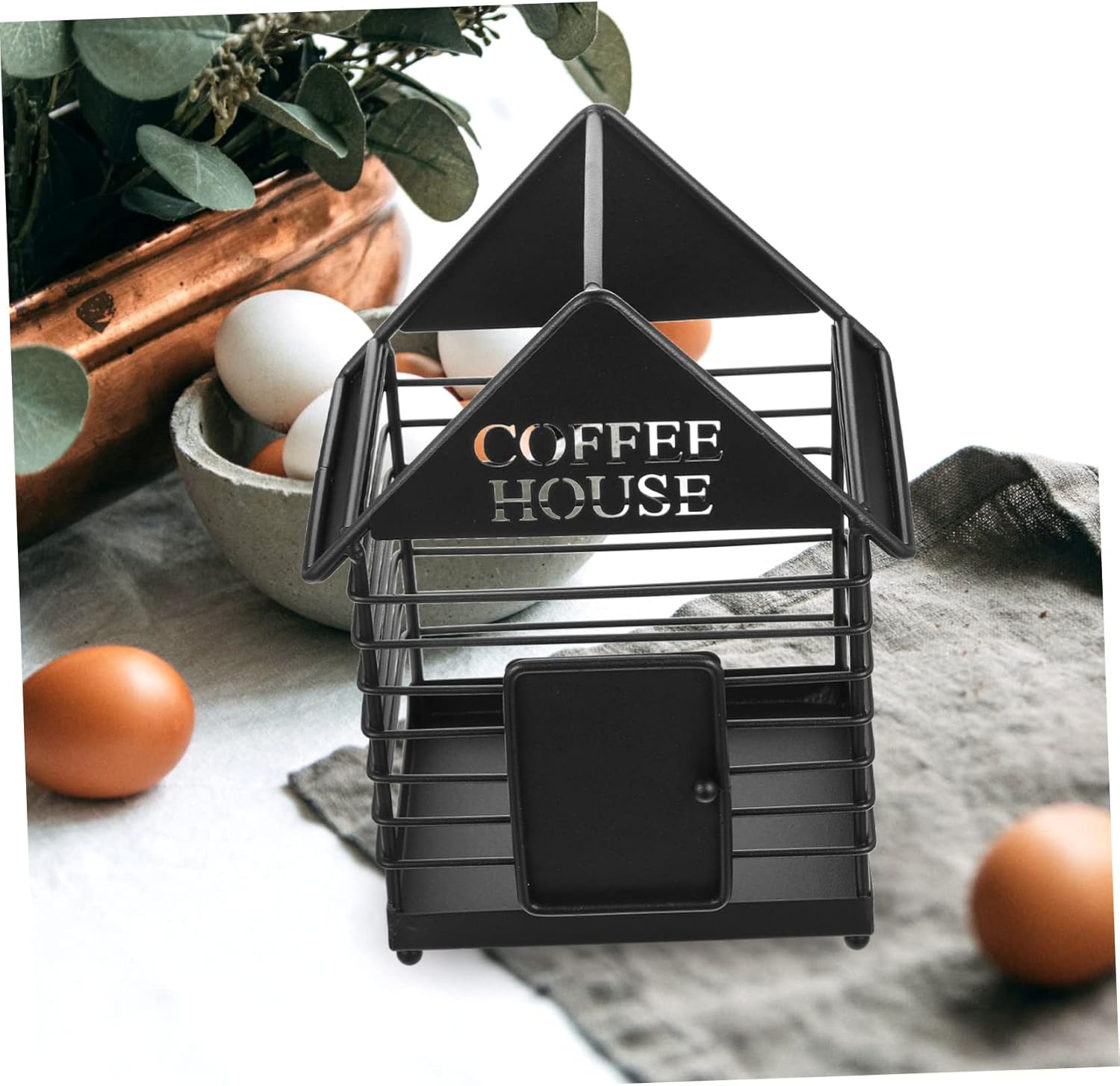 Creative Iron Art Storage Rack for Coffee Capsules and Eggs Sturdy House-shaped Organizer for Household Sundries Design for Countertop Use
