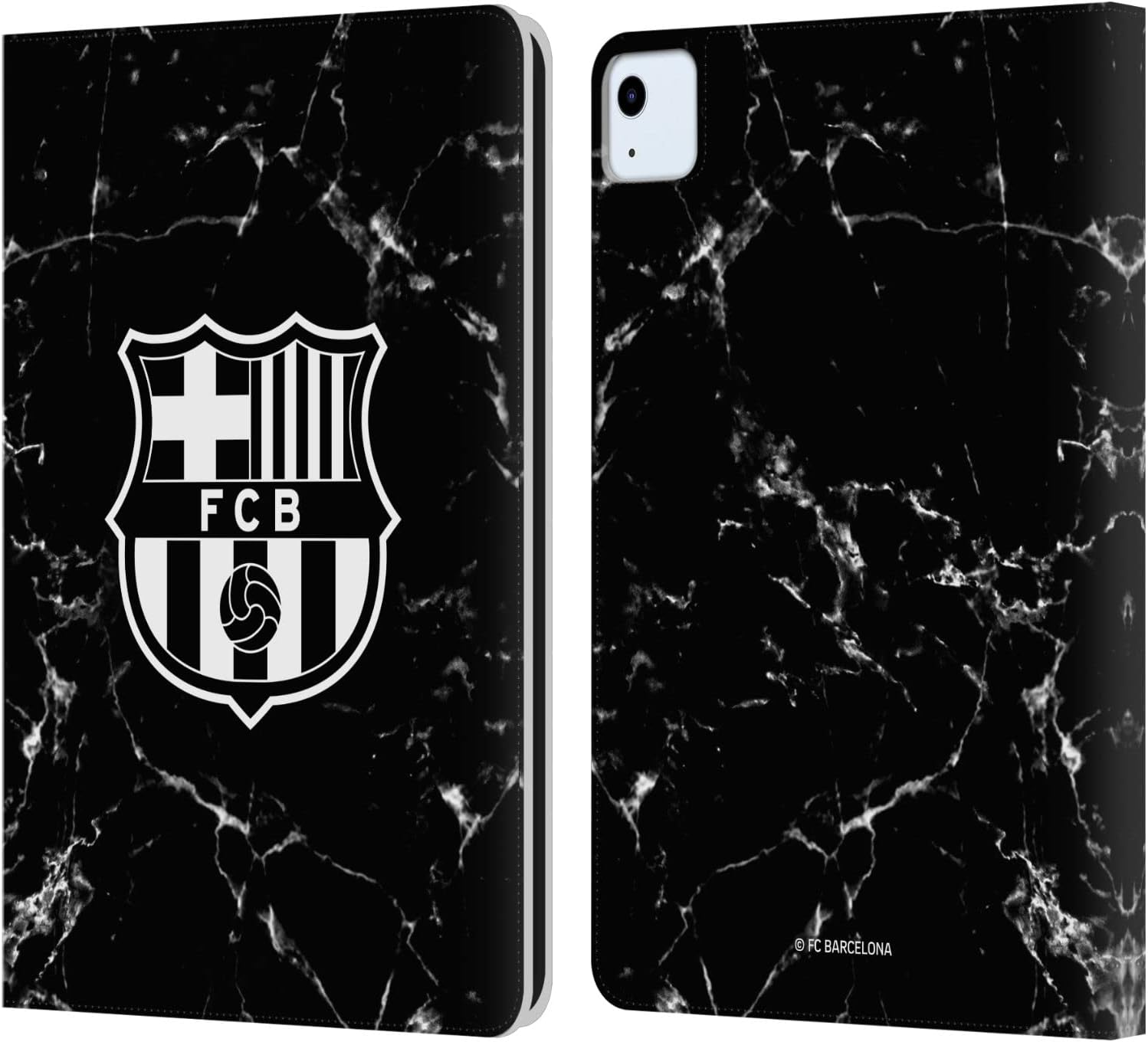 Head Case Designs Officially Licensed FC Barcelona Black Marble Crest Patterns Leather Wallet Case Compatible with Apple iPad Air 11 2020/2022/2024/2025