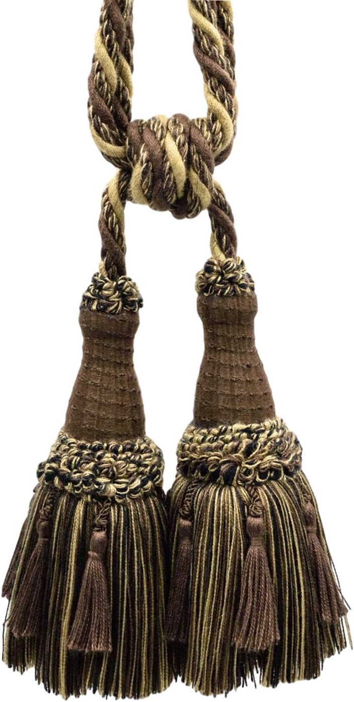 DÉCOPRO Set of 2 / Black, Seal Brown, Mocha Ornate Double Tassel Tieback / 6 inch Tassel, 30 inch Spread (Embrace) / Style# TBEMP6-2 Color: Shadow - W144