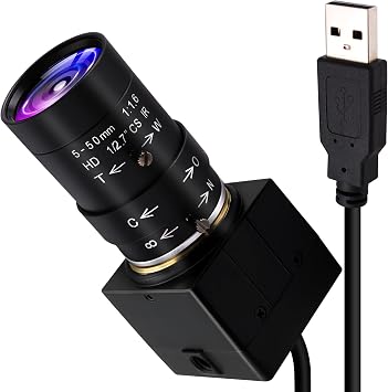 2MP USB Camera, Low Illumination Webcam | 5-50mm Optical Zoom Lens, Variable Focus USB Camera Compatible with Windows/Mac/Raspberry pi/Linux