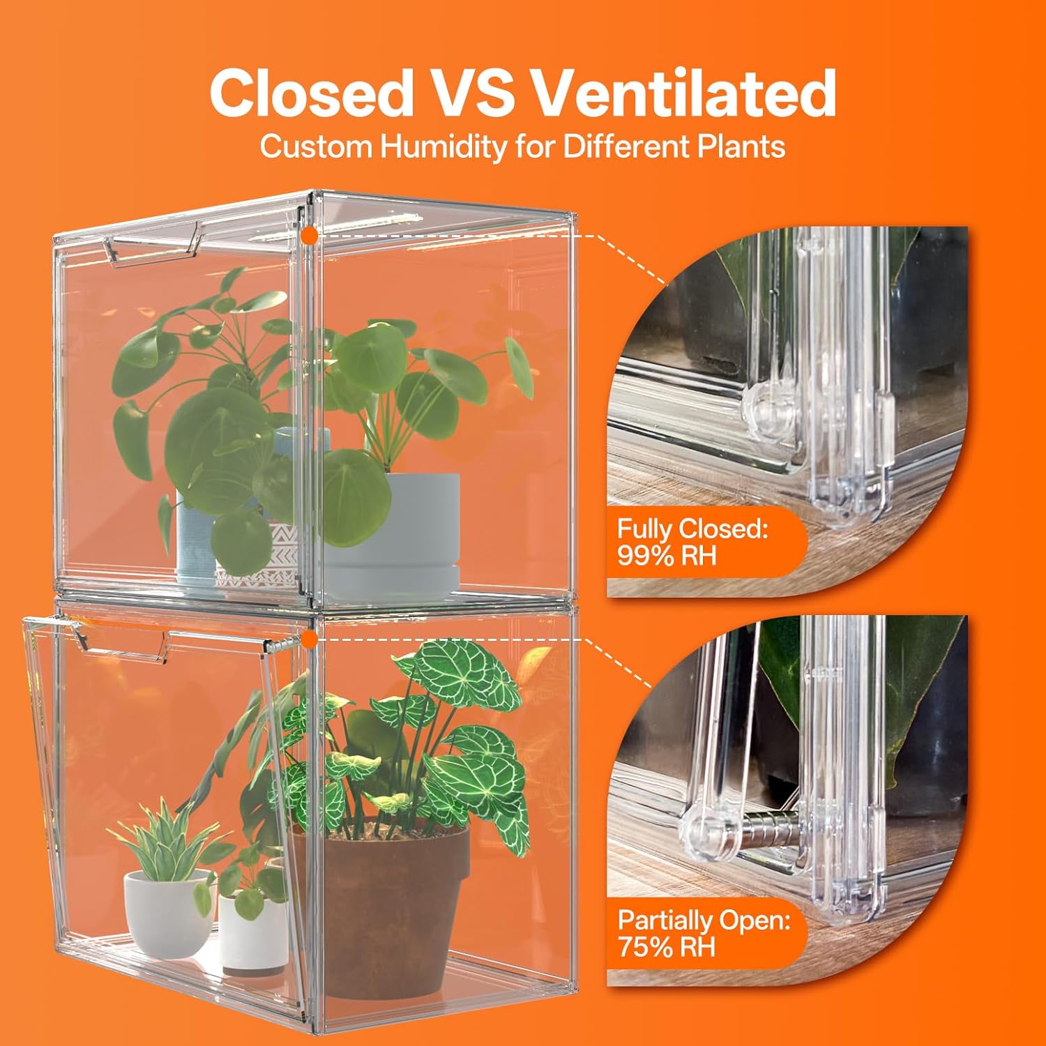 Bstrip Tabletop Greenhouse, GM4 Small Greenhouse for Indoors, Stackable Clear Plastic Greenhouse with Magnets, Indoor Seed Starter Greenhouse with Lights, Auto Timer, User-Friendly, 14.2x8.7x10.6IN
