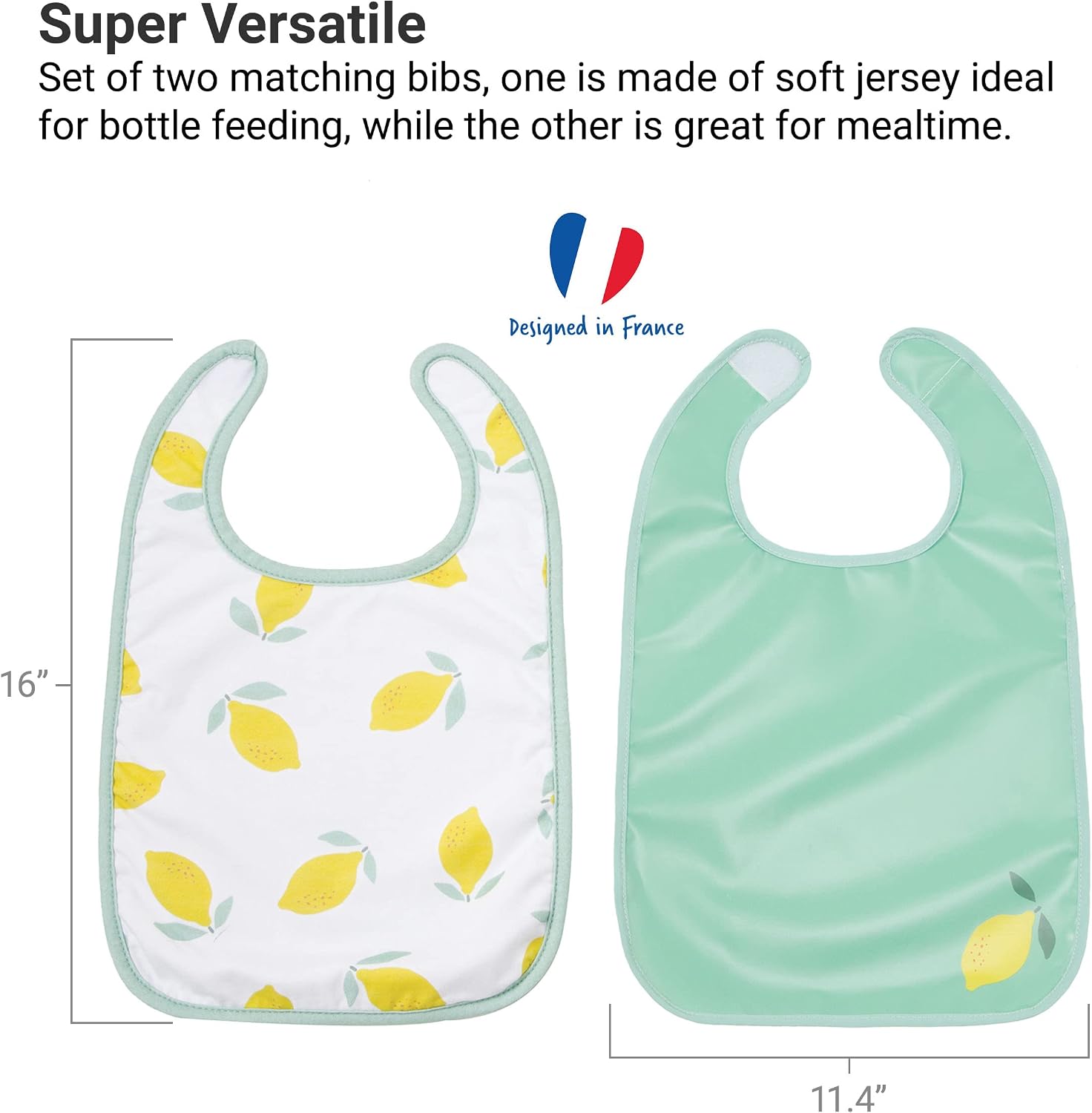 BabyToLove Set of 2 Bibs | Soft & Waterproof with a Hook & Loop Closure | Infant & Toddler Mealtimes
