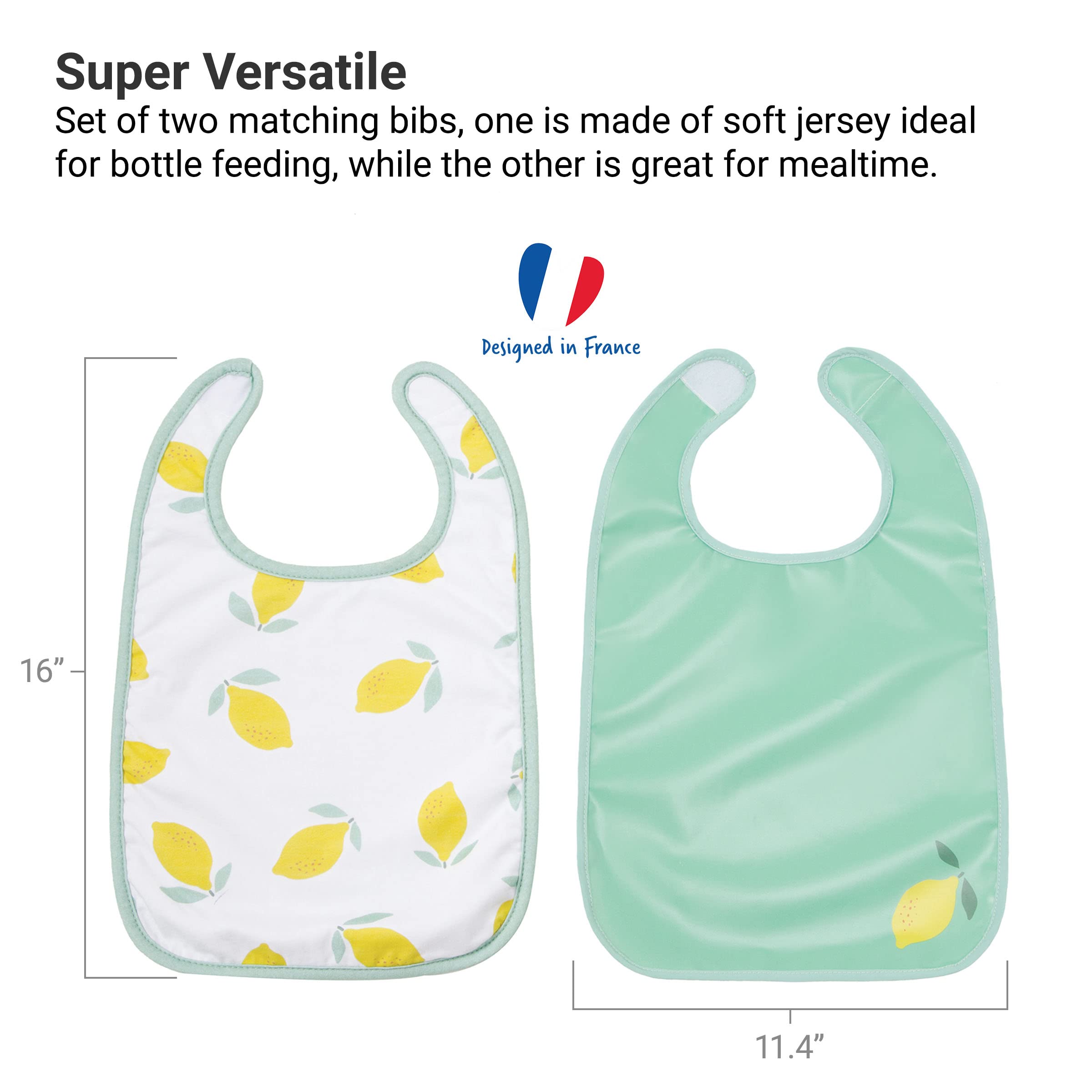 BabyToLove Set of 2 Bibs | Soft & Waterproof with a Hook & Loop Closure | Infant & Toddler Mealtimes