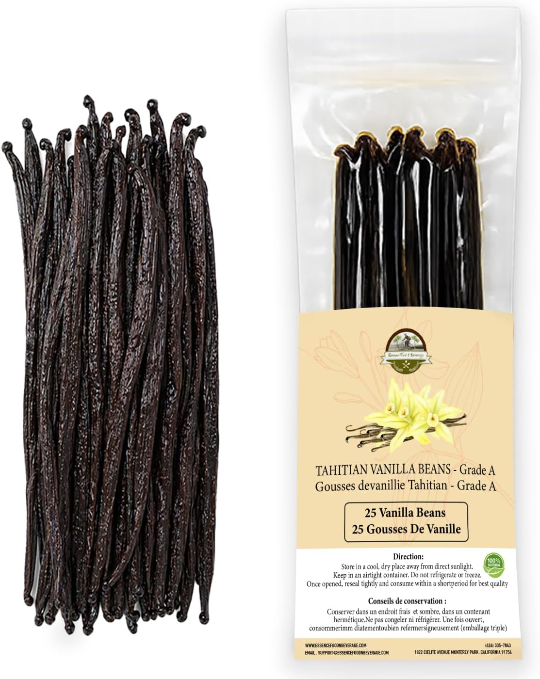 25 Plump Tahitian Vanilla Beans for Making Vanilla Extract, Vanilla Beans Grade A++, From Papua, Perfect Homemade Extract, baking and cooking (25 BEANS)