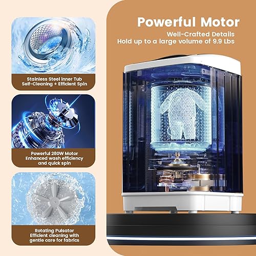 Miniatura 3 de BANGSON 1.08cu.ft Portable Washing Machine, Full-Automatic Washing Machine with 8 Programs 6 Water Levels, Drain Pump and LED Display, Compact