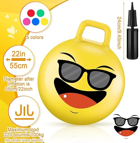 Miniatura 2 de 5 pelotas hinchables de 22 pulgadas, bola de salto de hippity hop, pelota de goma con asa, inflable, 5 expresiones divertidas, juguetes de salto de