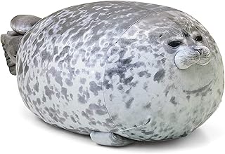 Chubby Blob Seal Plush Pillow, Cute Stuffed Animal Seal Plushie Toy, Cotton Plushy Ocean Gray Large (23.6 inch)