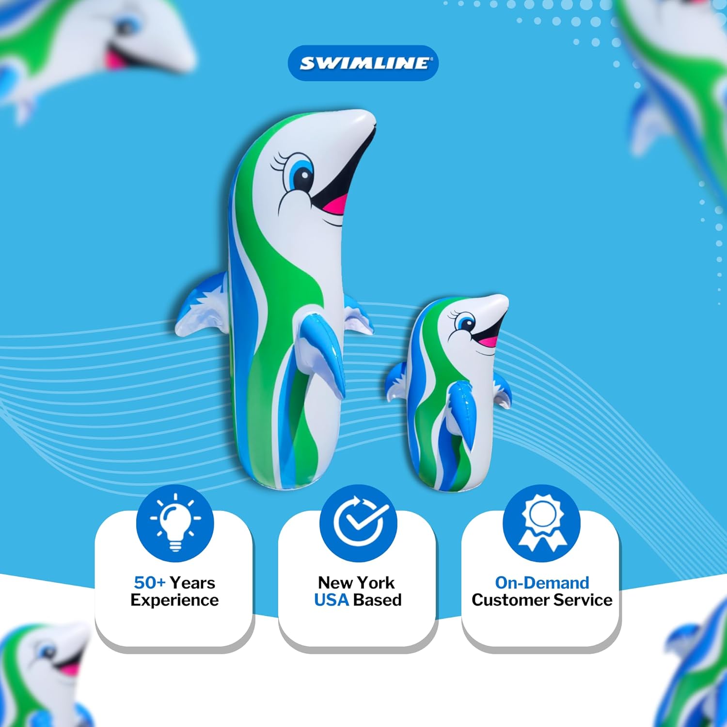 SWIMLINE Inflatable Bop Bag Pool Float – Fun Poolside Activity for Groups, Dancing Dolphin, Large 36"