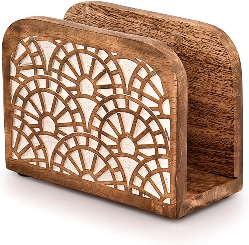 Napkin Holders Mango Wood Tabletop Freestanding Tissue Dispenser,Wooden Napkin Holder Dispenser For Tables Kitchen Office Accessories for Restaurants, Dining Home (5.5" X 2.5" X 4")