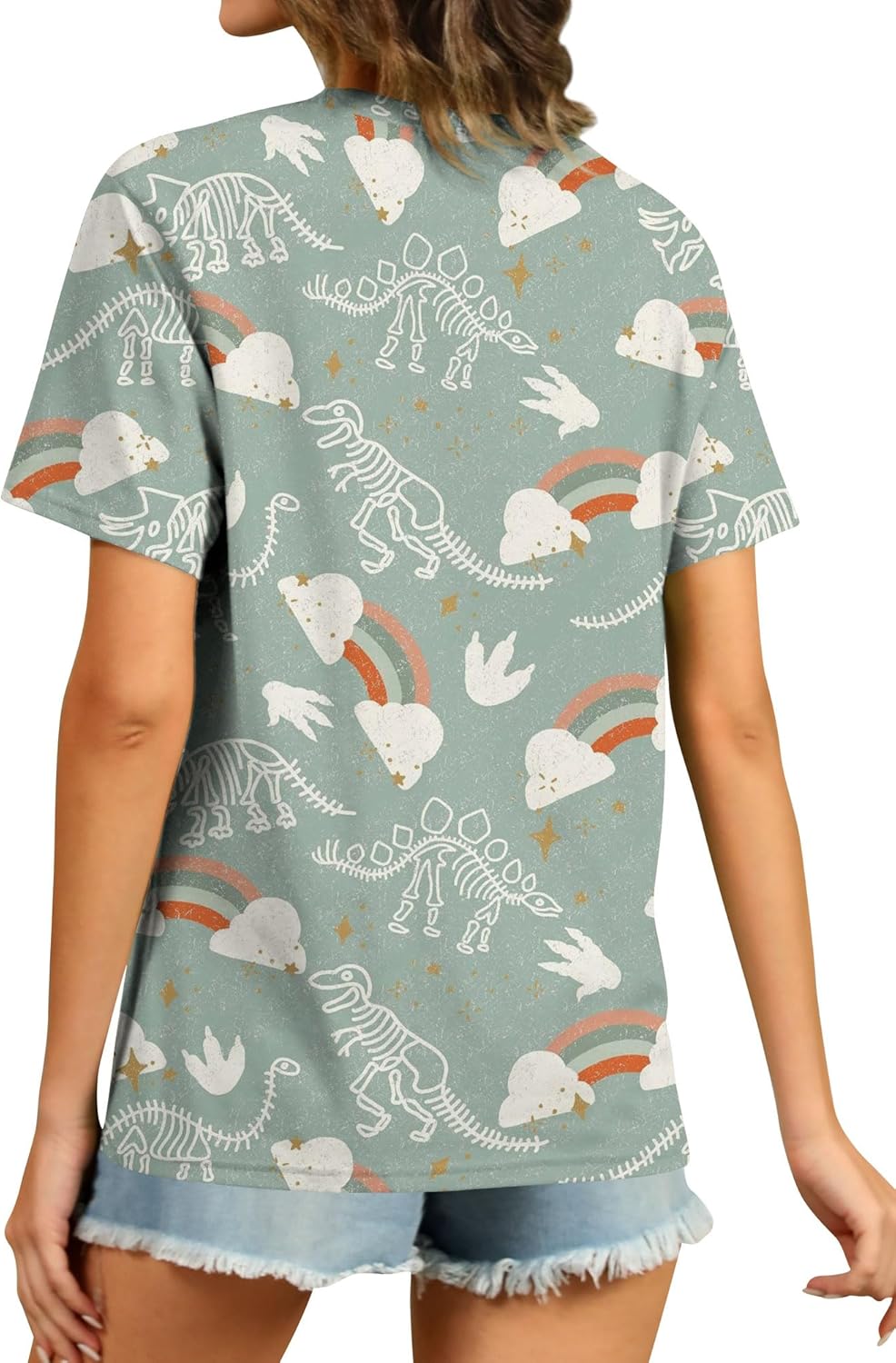 RMCMS Women's Loose Fit Dinosaur Graphic T Shirt Short Sleeve Crewneck Tee Summer Casual Top - Image 5