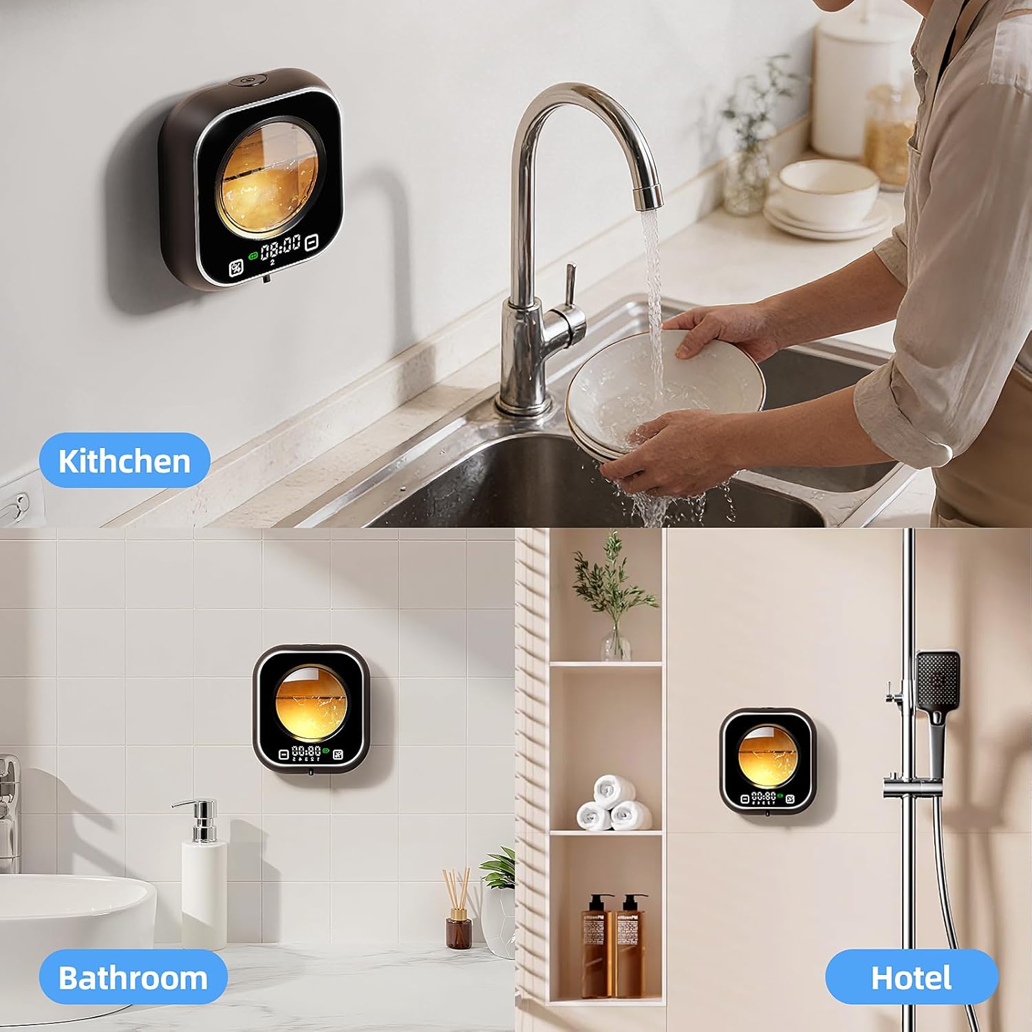 Touchless Automatic Soap Dispenser Wall Mounted - Transparent Liquid Window, One-Touch Self-Cleaning, Waterproof Touch Button 320ml for Bathroom & Kitchen